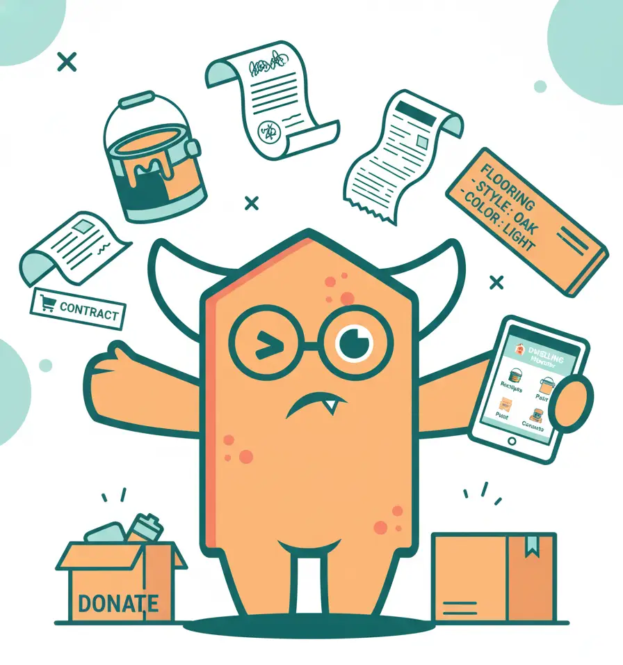 Ziggy dealing with a mess of home improvement paperwork needing clarity.